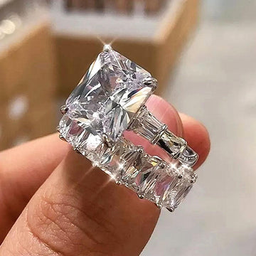 *NEW* Luxury Square AAA+ Cubic Zirconia Diamond Set Promise Engagement Rings - The Jewellery Supermarket